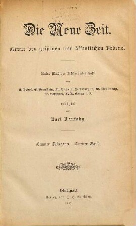 Die neue Zeit : Wochenschrift der Deutschen Sozialdemokratie. 9. 1891, Bd. 2