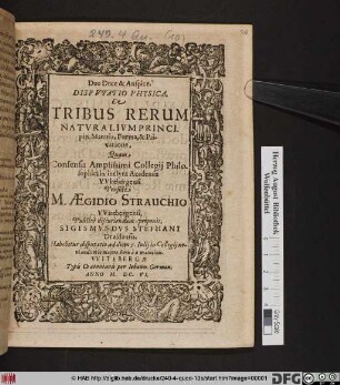 Disputatio Physica, De tribus Rerum Naturalium Principiis, Materia, Forma, & Privatione