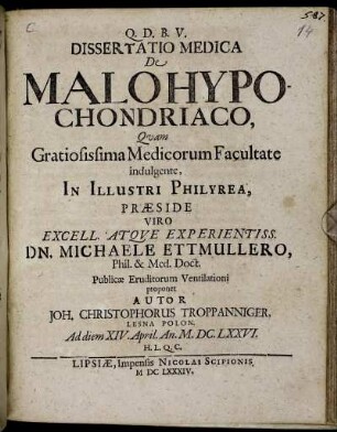 Dissertatio Medica De Malo Hypochondriaco