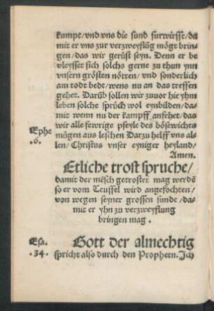 Etliche trost spruche/ damit der mensch getrostet mag werden so er vom Teuffel wird angefochten ...