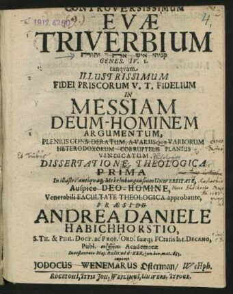 1: ... ad d. XXX. Iun. ... 1683. ... Jodocus Wenemarus Osterman/Westph.