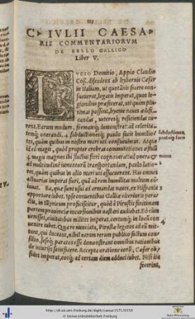 Gaii Iulii Caesaris Commentariorum De Bello Gallico Liber V