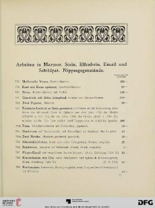 Arbeiten in Marmor, Stein, Elfenbein, Email und Schildpat. Nippesgegenstände (Nr. 778-845)
