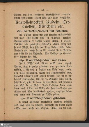 Kartoffelnockerl, Nudeln, Croquetten, Muscheln etc.