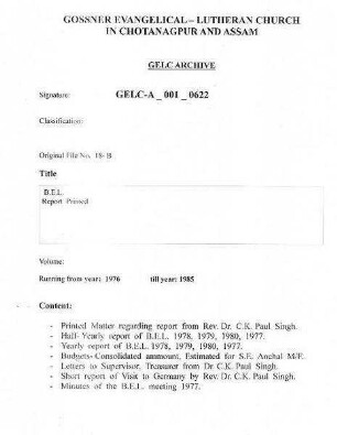 B.E.L.- Report Printed