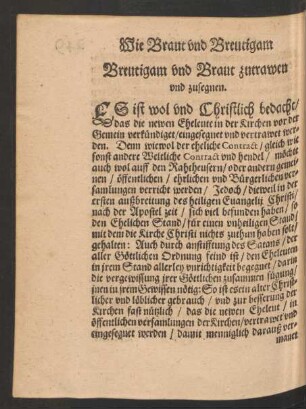 Breutigam und Braut zutrawen und zusegnen.