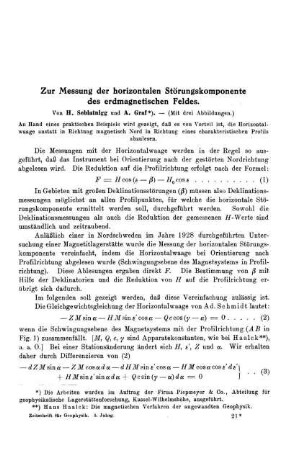 Zur Messung der horizontalen Störungskomponente des erdmagnetischen Feldes