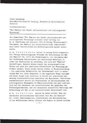 Die Familie als Objekt philosophischer und soziologischer Forschung