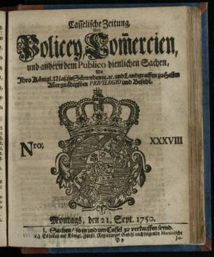 Nro. XXXVIII, Montags, den 21. Sept. 1750