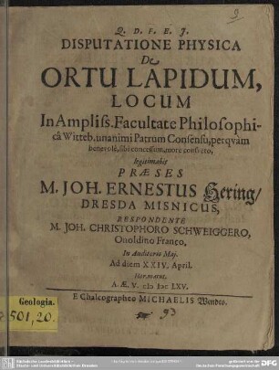 Disputatio physica: De ortu lapidum