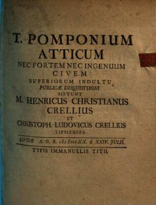 T. Pomponium Atticum nec fortem nec ingenuum civem