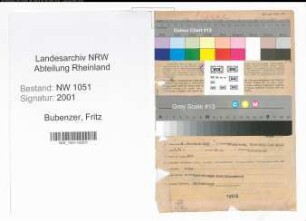 Entnazifizierung Fritz Bubenzer , geb. 06.11.1895 (Regierungsrat)