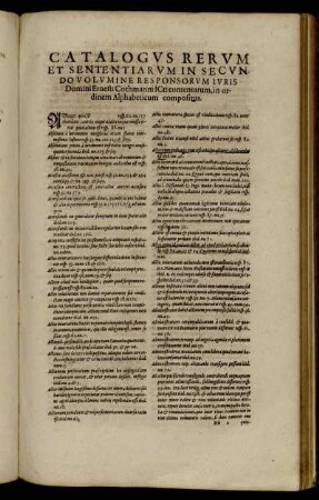 Catalogus Rerum Et Sententiarum in Secundo Volumine Responsorum Iuris [...]