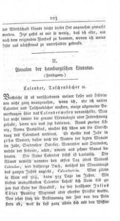 II. Annalen der hamburgischen Literatur. (Fortsezzung.)