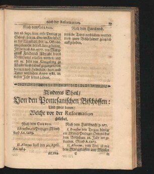 Anderes Theil/ Von den Pomesanischen Bischöffen: Und zwar denen/ Welche vor der Reformation gelebet.