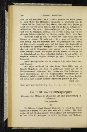 Zur Kritik unseres Bildungsbegriffs : Gedanken über Bildung im allgemeinen und über Frauenbildung im besonderen