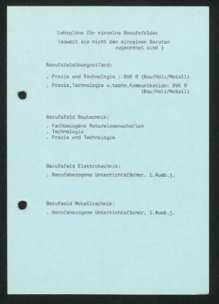 Lehrpläne für einzelne Berufsfelder