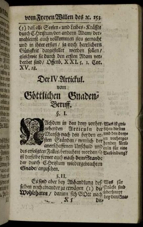 Der IV. Artickul. vom Göttlichen Gnaden-Beruff