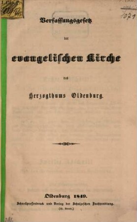 Verfassungsgesetz der evangelischen Kirche des Herzogthums Oldenburg
