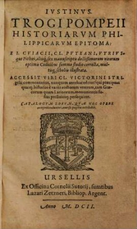 Trogi Pompeii Historiarvm Philippicarvm Epitoma