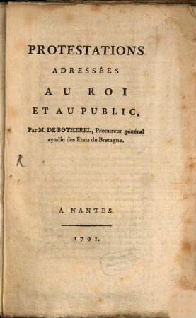 Protestations adressées au roi et au public