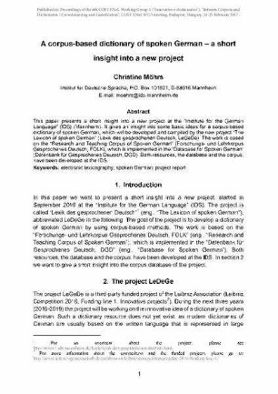 A corpus-based dictionary of spoken German - a short insight into a new project