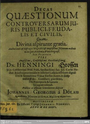 Decas quaestionum controversarum juris publici, feudalis et civilis