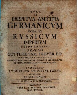 De Perpetva Amicitia Germanicvm Inter Et Rvssicvm Imperivm