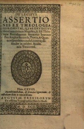 De legibus assertiones ex theologia depromptae