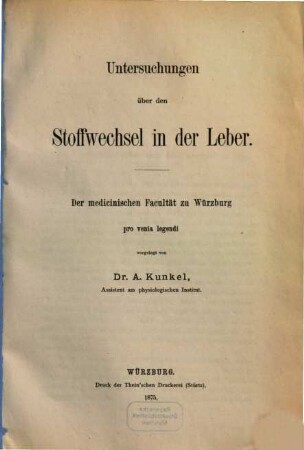 Untersuchungen über den Stoffwechsel in der Leber : Habilitationsschrift