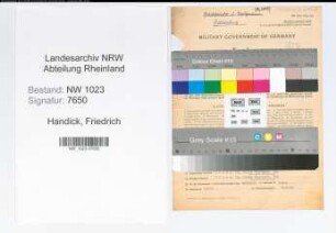 Entnazifizierung Friedrich Handick , geb. 04.03.1901 (Kaufmann)