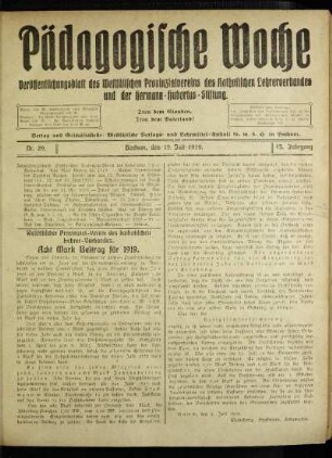 Westfälischer Provinzial-Verein des katholischen Lehrer-Verbandes : acht Mark Beitrag für 1919