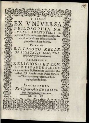 Theses ex universa philosophia naturali Aristotelis