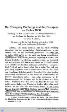 Der Übergang Freiburgs und des Breisgaus an Baden 1806.