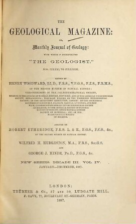 The geological magazine or monthly journal of geology. [24] = No. 271 - 282 = N.S., Decade 3, Vol. 4. 1887