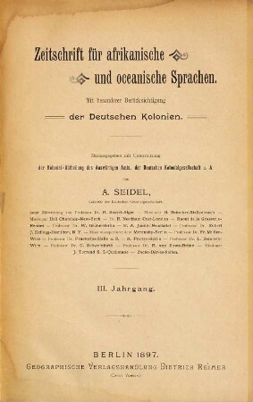 Zeitschrift für afrikanische und oceanische Sprachen : mit besonderer Berücksichtigung d. deutschen Kolonien. 3. 1897