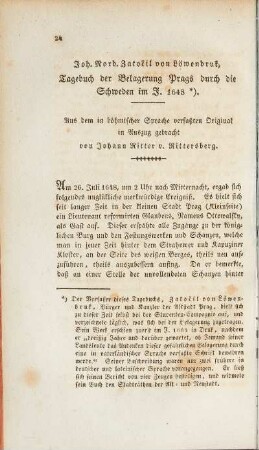 Joh. Norb. Zatocil von Löwenbruk, Tagebuch der Belagerung Prags durch die Schweden im J. 1648.