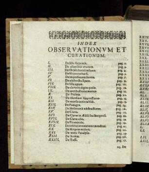 Index Observationum Et Curationum
