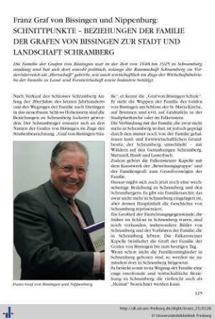 Schnittpunkte – Beziehungen der Familie der Grafen von Bissingen zur Stadt und Landschaft Schramberg.