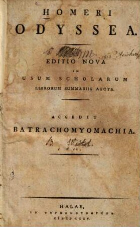 Homeri Odyssea : Accedit Batrachomyomachia