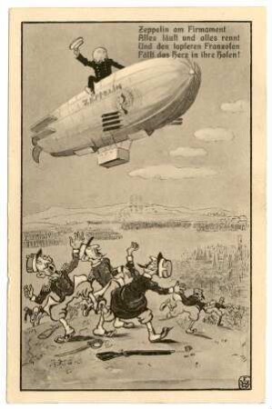 Kriegs-Post-Karte Nr. 1: Zeppelin am Firmament (verboten mit Zensurvermerk)