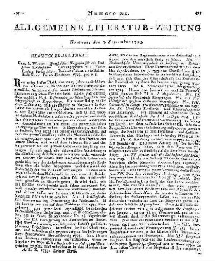 Juristisches Magazin für die deutschen Reichsstädte. Bdch. 4. Hrsg. von T. L. U. Jäger. Ulm: Wohler 1795