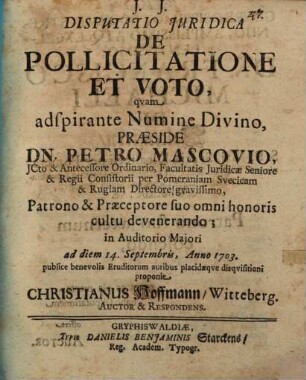 Disp. iur. de pollicitatione et voto