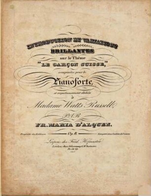 Introduction et variations brillantes sur le thême "Le garçon suisse" : composées pour le pianoforte ; op. 8