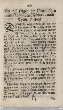 Hernach folgen die Griechischen und Römischen Müntzen/nach Christi Geburt.