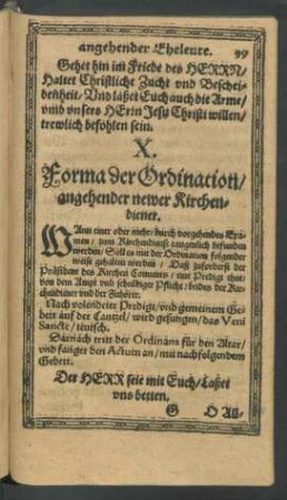 X. Forma der Ordination/ angehender neuer Kirchendiener