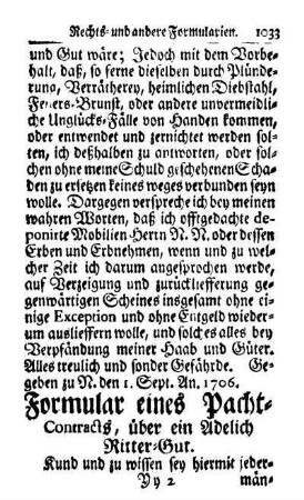 5. Pacht-Contract über ein Adelich Ritter Gut.