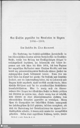 Kur-Sachsen gegenüber der Revolution in Ungarn 1604-1606