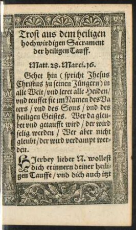 Trost aus dem heiligen hochwirdigen Sacrament der heiligen Tauff.