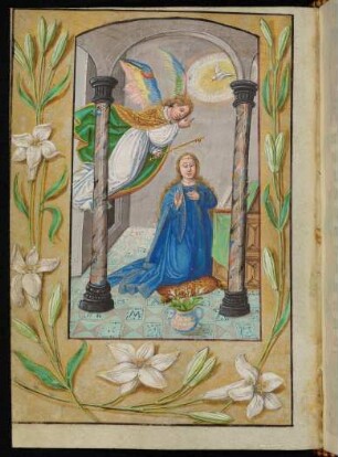 Miniatur (Mariae Verkündigung) mit Streumusterbordüre